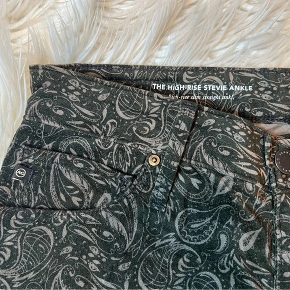 NWOT AG High Rise Stevie Slim Straight Ankle Velvet Pant Paisley Print Casual 28 - Picture 7 of 11